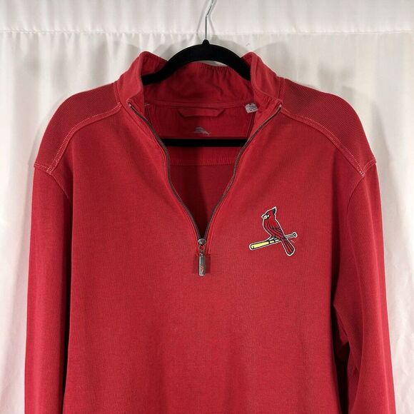 St Louis Cardinals Tommy Bahama Sweater Men's Medium Red 1/4 Zip Turtleneck - Picture 2 of 9